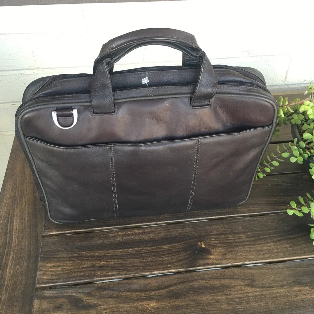 Vintage Kenneth Cole Laptop Bag Briefcase Brown Pebbled Leather 7 Compartments
